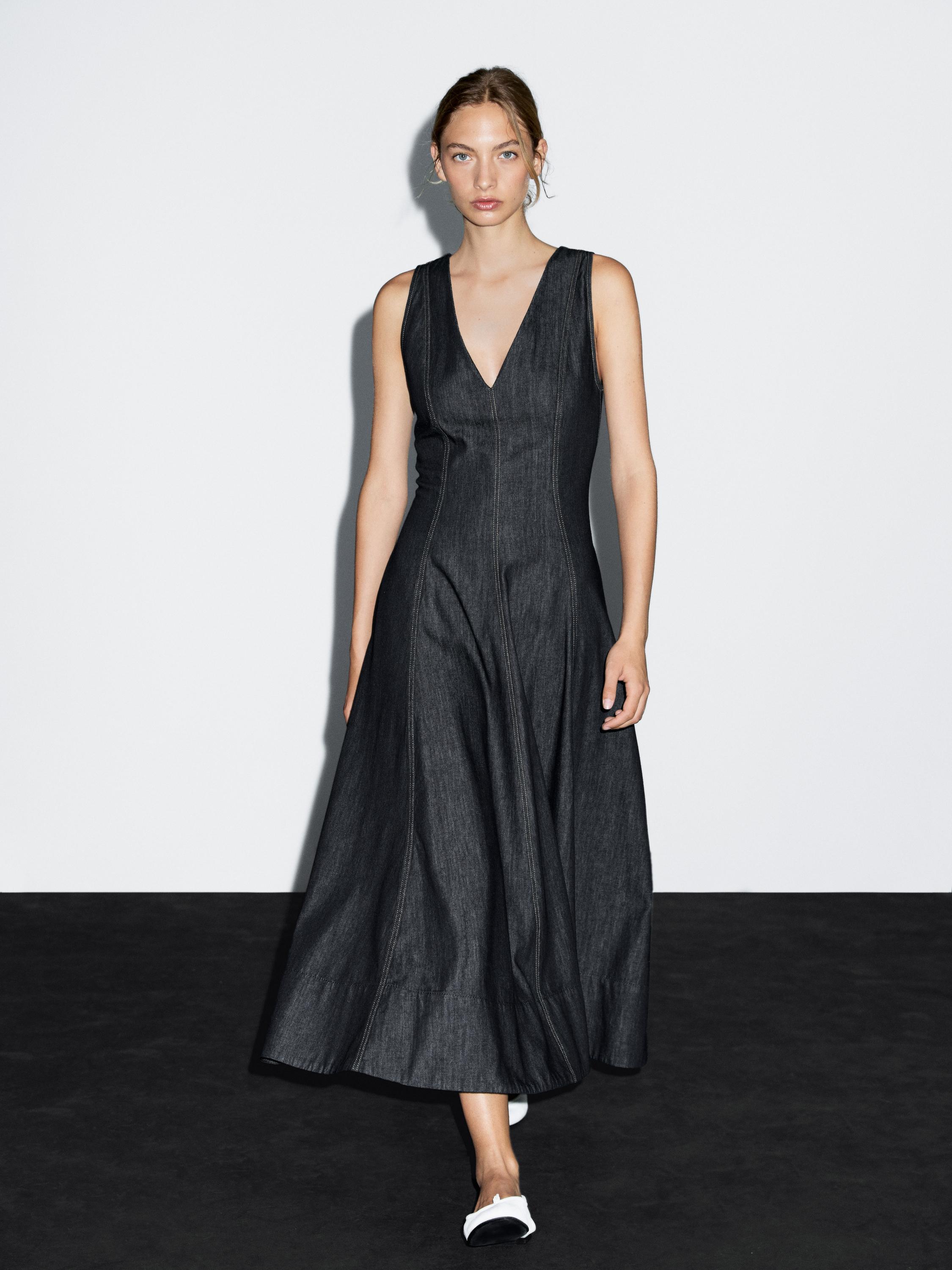 Robe midi denim coutures apparentes