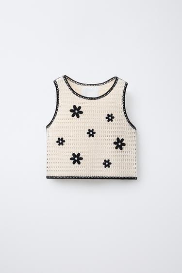TOP EN MAILLE CROCHET FLEURS - Écru de Zara - Image 0