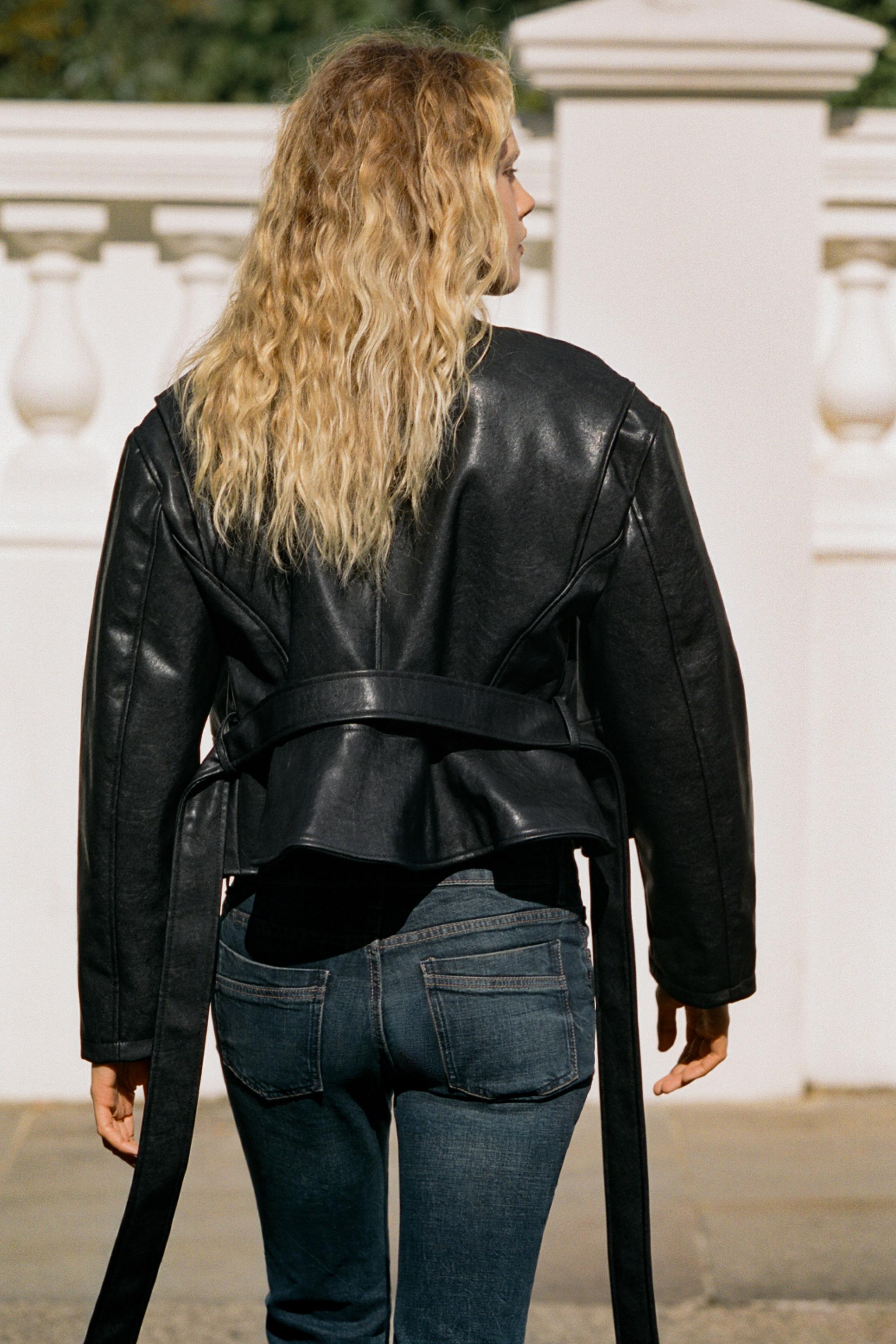 FAUX LEATHER BELTED BIKER JACKET