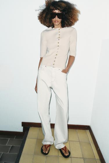SHORT SLEEVE KNIT CARDIGAN - Ecru by Zara - Image 3