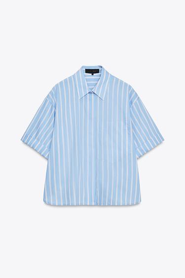 Zara STRIPED SHORT SLEEVE SHIRT - Blue / White