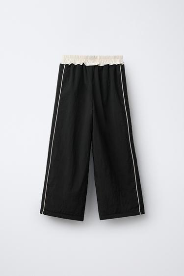 NYLON TROUSERS WITH FLEECE LINING AND BOWS - Black by Zara - Image 1