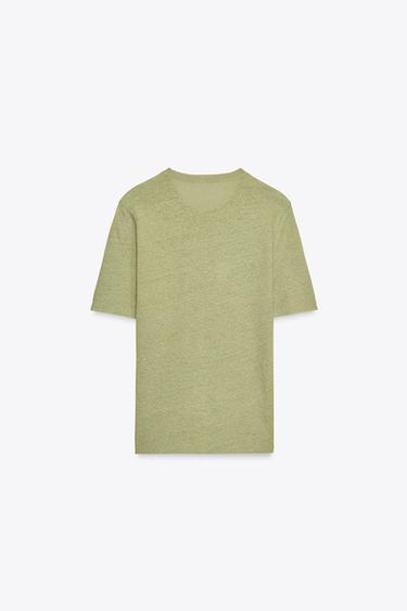 LINEN BLEND BUTTON T-SHIRT - Green by Zara - Image 5