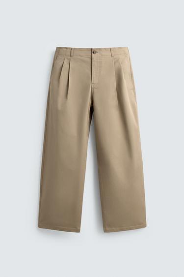 Zara PLEATED WIDE FIT PANTS - Beige