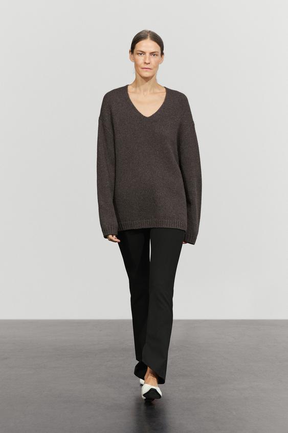 Zara 100% cashmere V-neck sweater - Brown marl - Image 0