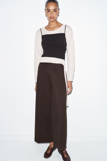 PANTALÓN INTERLOCK - Chocolate de Zara