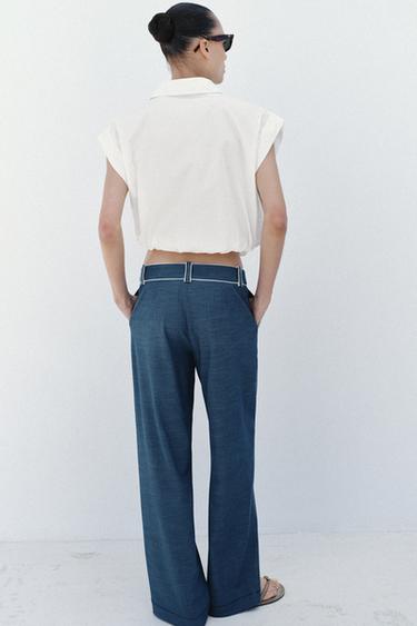 WIDE-LEG TROUSERS WITH CONTRASTING TRIMS - Blue by Zara - Image 5