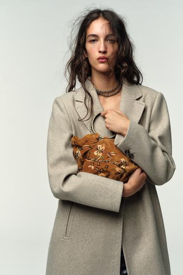 SAC SEAU BRODERIES EFFET VELOURS CÔTELÉ - Moutarde de Zara - Image 0