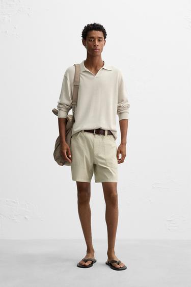 POLO EN MAILLE DE COTON ET DE CHANVRE - Sable de Zara - Image 0