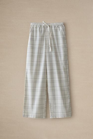 CHECK FLANNEL TROUSERS - Ecru by Zara - Image 4