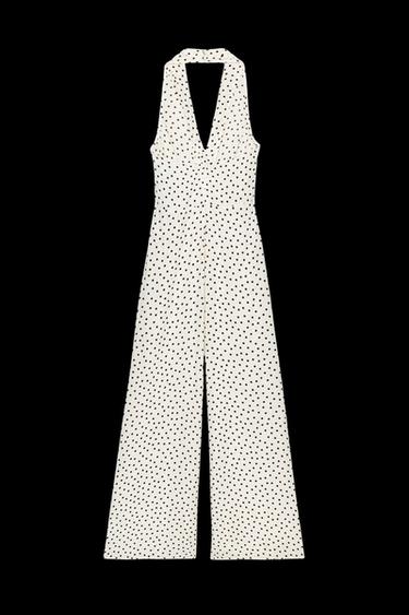 HALTER JUMPSUIT WITH POLKA DOTS - Ecru / Brown by Zara