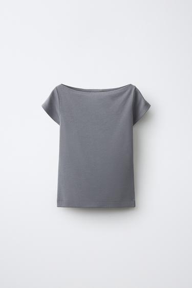 Zara BOATNECK T-SHIRT - Blue gray - Image 0