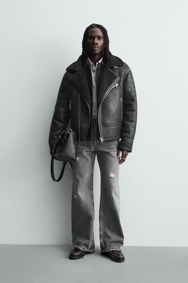 JACKE AUS KUNSTLEDER, MATERIALKOMBINATION - Schwarz von Zara