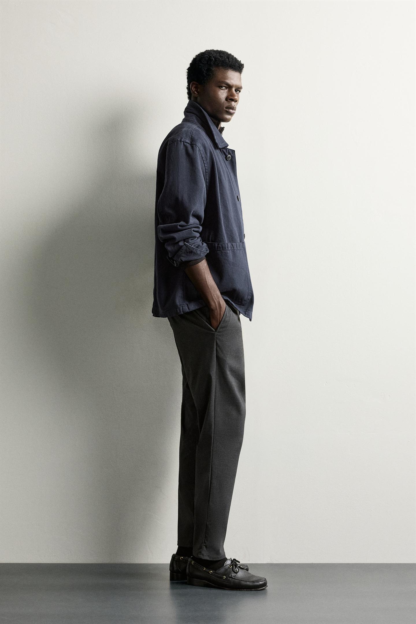 Мужские брюки Zara Comfort Slim Fit, цвет: Антрацитовый серый — фото 4