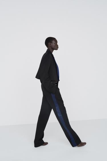 100% WOOL TUXEDO SUIT PANTS — Black 2