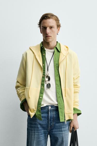 LYOCELL-COTTON ZIP-UP HOODIE - Light yellow by Zara
