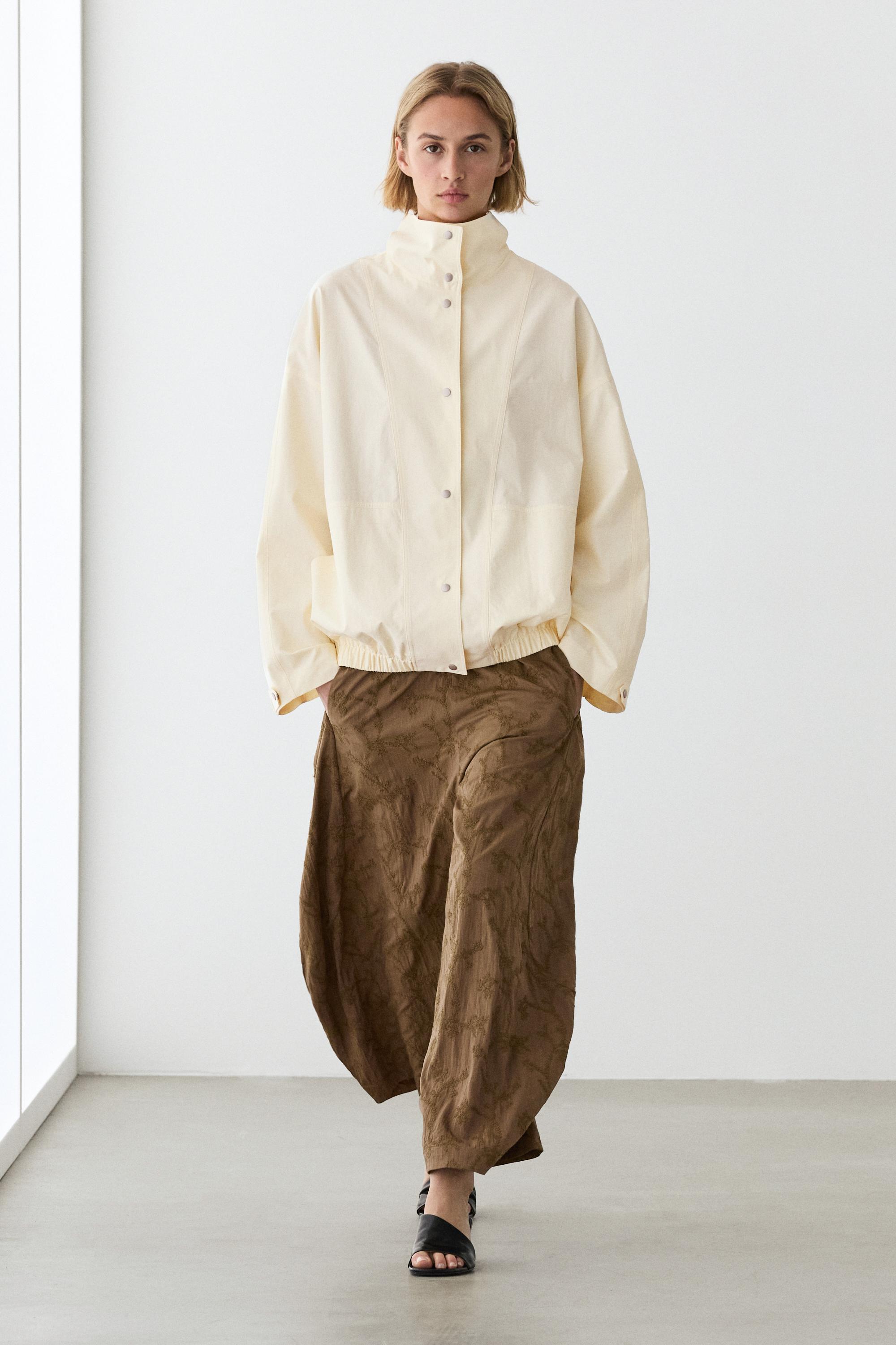Oversize bomber jacket with snap buttons — Ecru