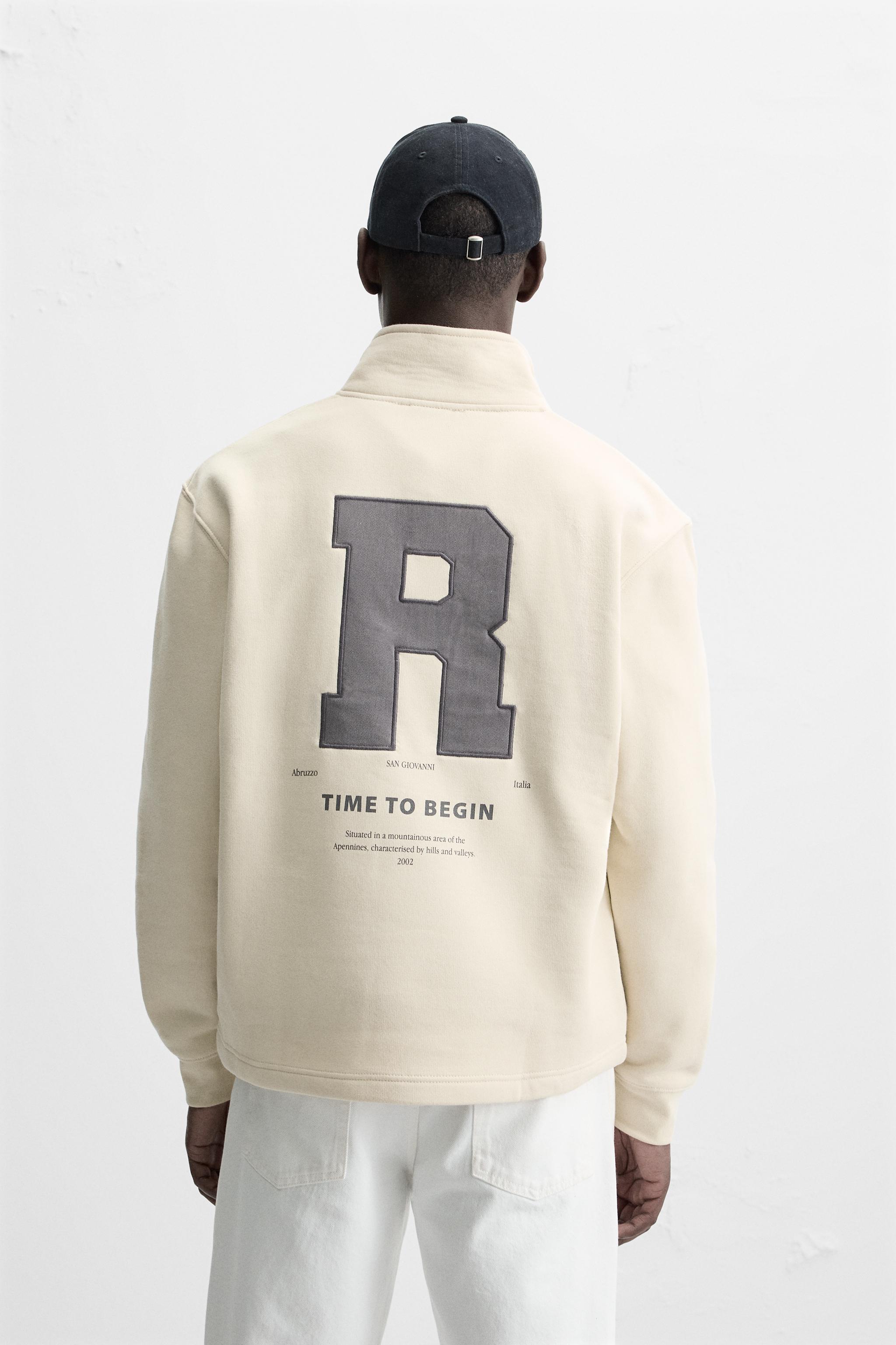 ジッパーネック刺繍スウェットシャツ - ライトベージュ | ZARA