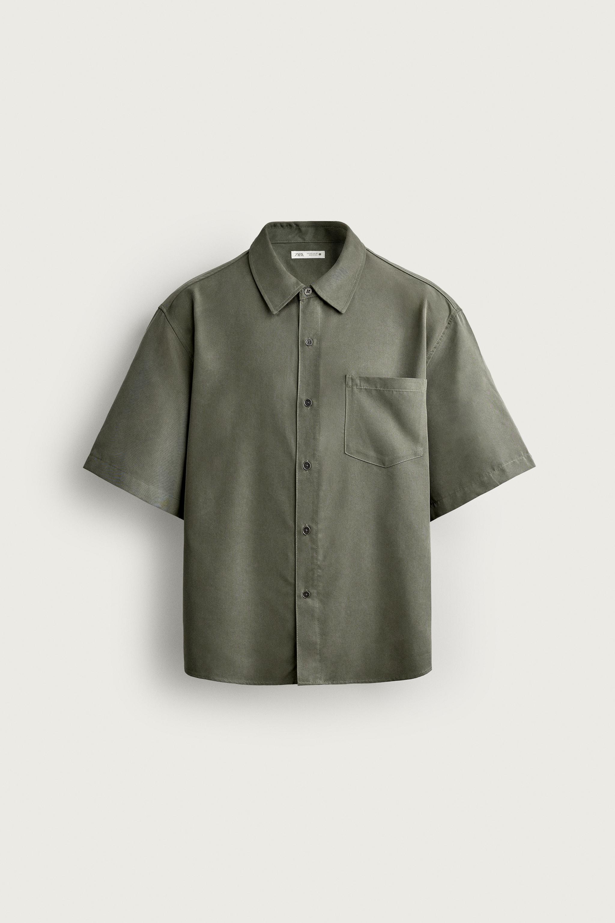 RELAXED FIT FLOWY SHIRT — Dark green