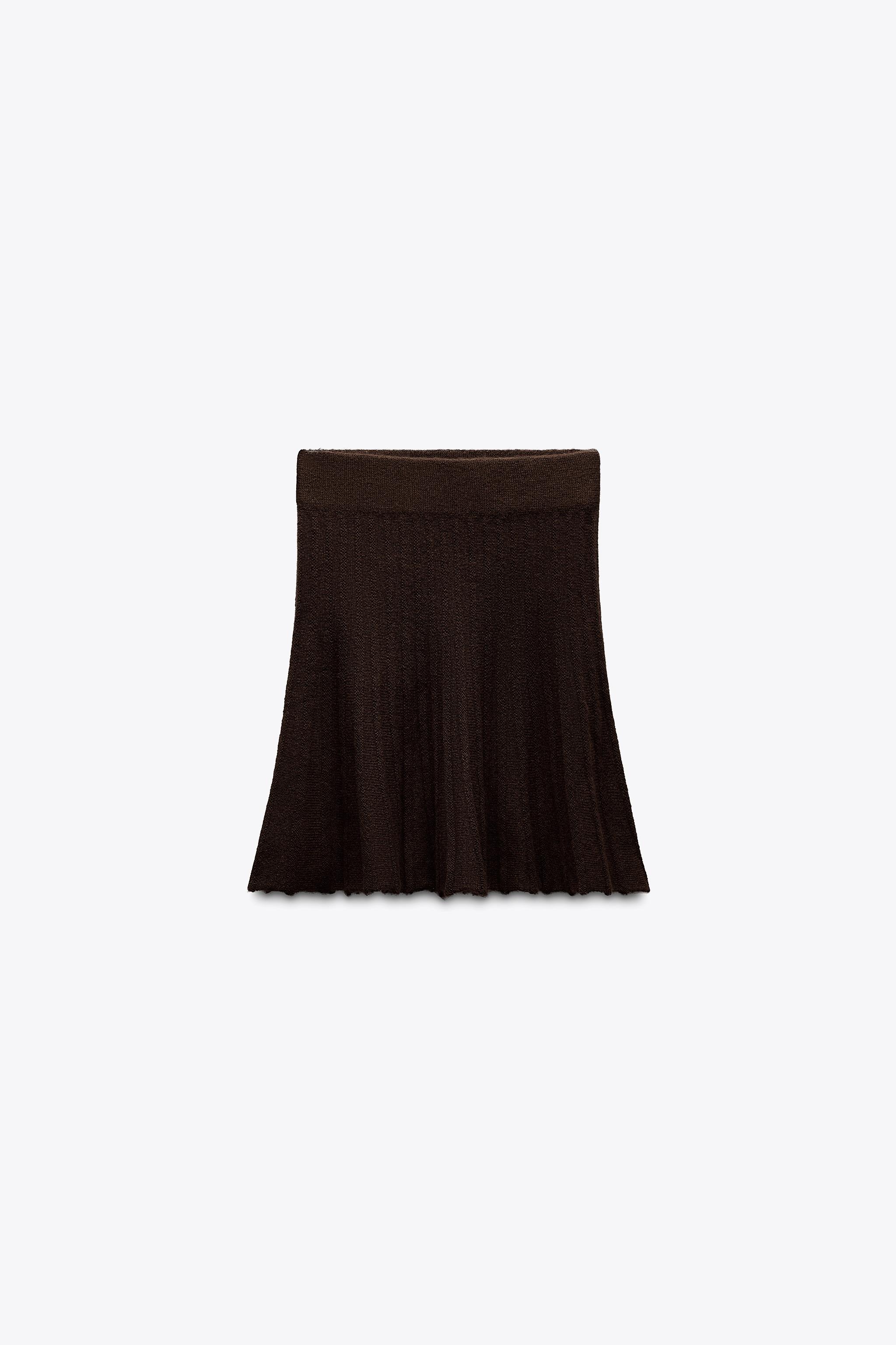 プリーツ入り無地ニットスカート - ブラウン | ZARA Japan / 日本
