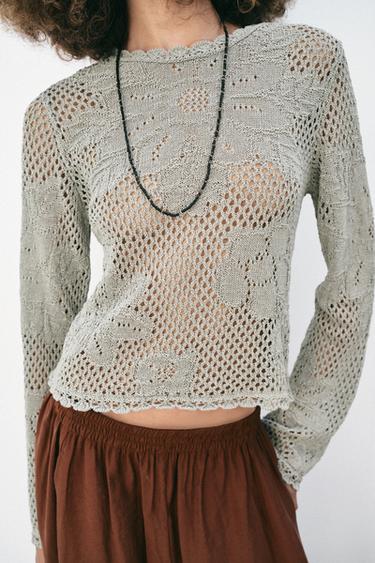 POINTELLE KNIT JUMPER - Pearl grey by Zara