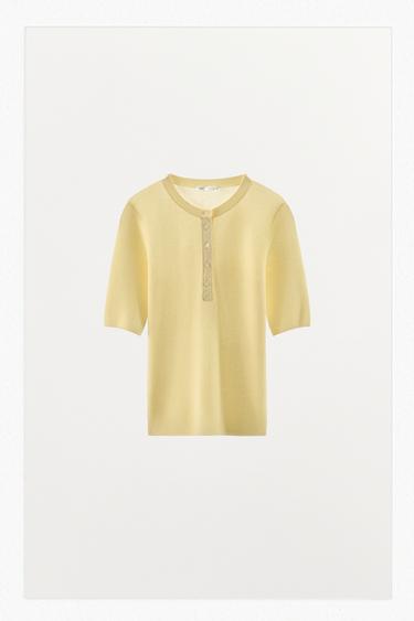 CAMISETA MESTURA ALGODÓN BOTÓNS - Amarelo de Zara