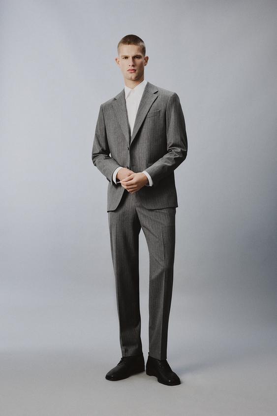 PINSTRIPE WOOL BLEND SUIT BLAZER - Grey | ZARA United Kingdom