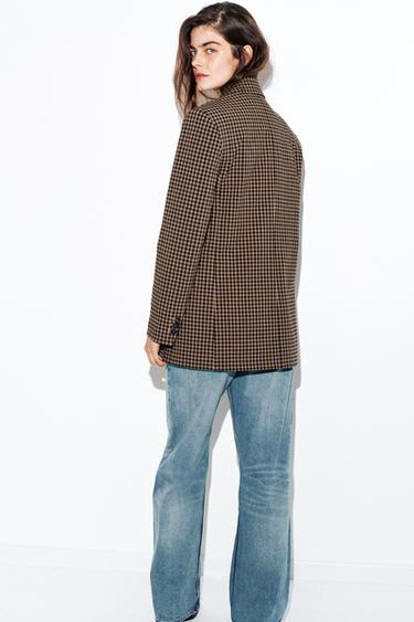 OVERSIZED GINGHAM BLAZER - Beige-brown by Zara - Image 3