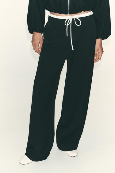 WIDE-LEG TROUSERS WITH DOUBLE WAISTBAND - Black by Zara - Image 1