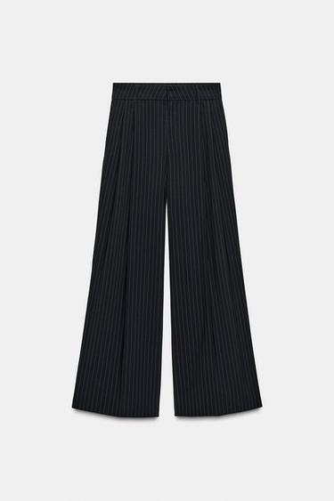 PINSTRIPED TROUSERS WITH DARTS AND POCKET FLAPS - Navy / White by Zara - Image 6