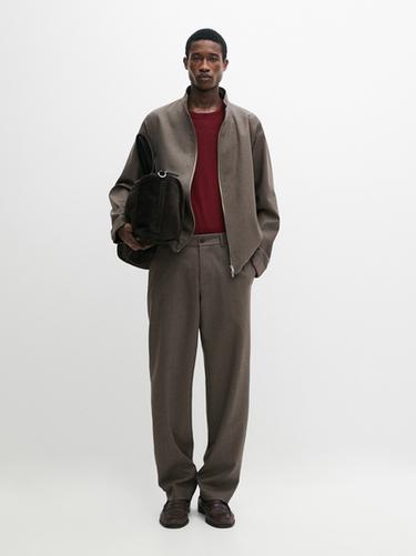 Blouson en laine froide mélangée - Écru moyen de Zara