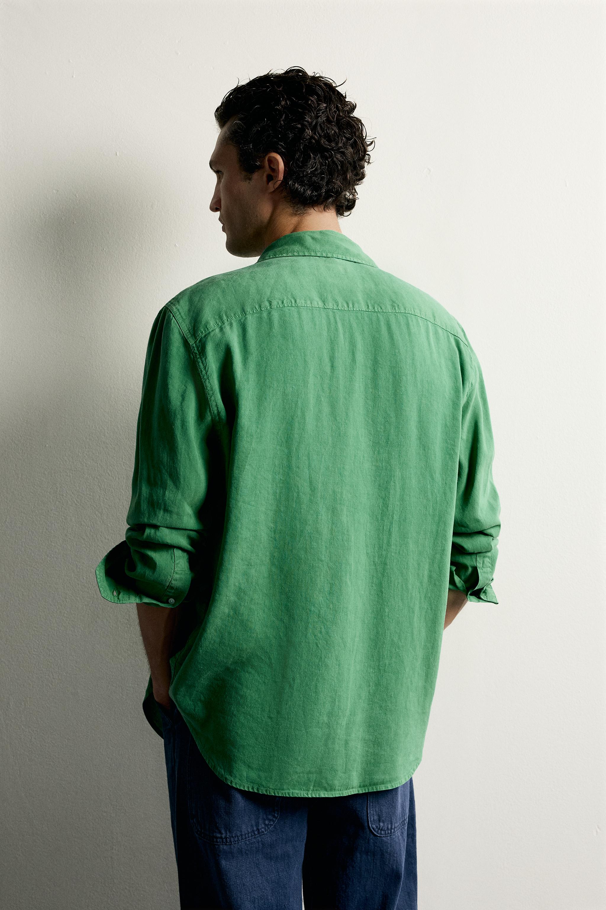 Мужские рубашки Zara LINEN-LYOCELL FLUID SHIRT — фото 3