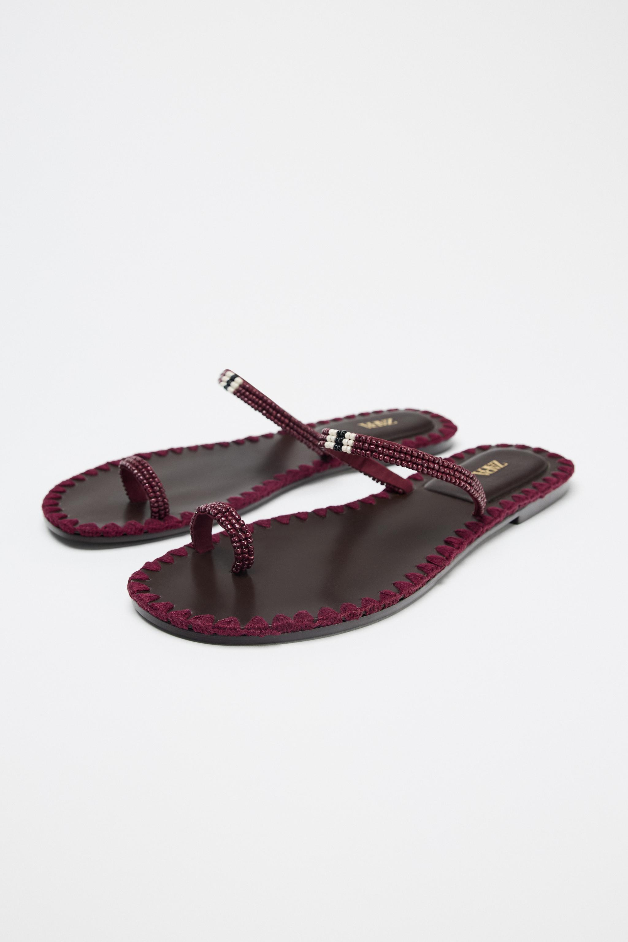 BEADED TOPSTITCHED SANDALS