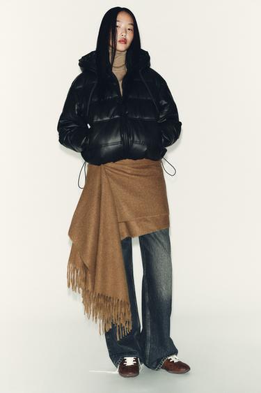WATER-REPELLENT WINDPROOF QUILTED FAUX LEATHER ANORAK - Black by Zara