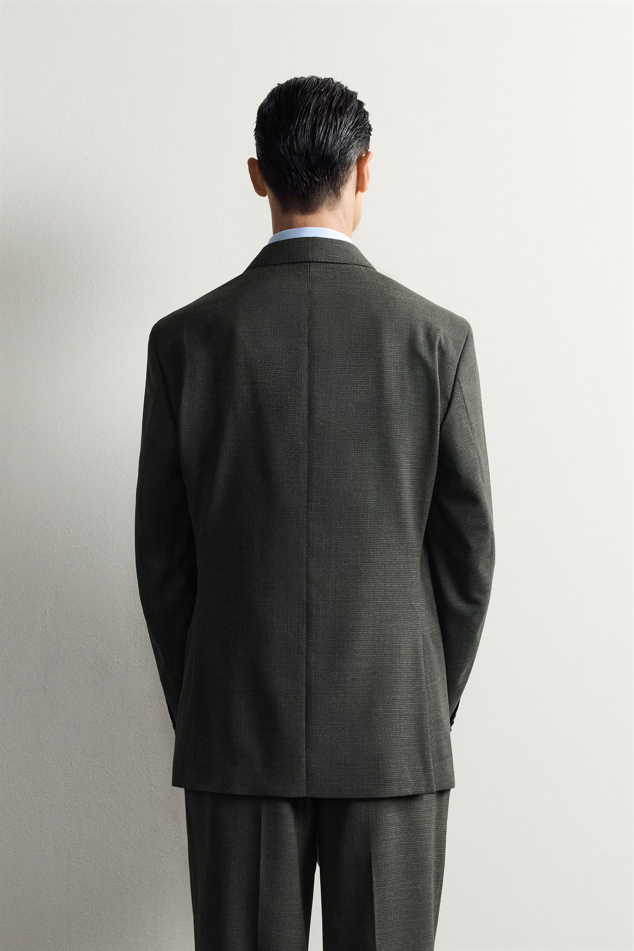 100% WOOL HOUNDSTOOTH DOUBLE-BREASTED SUIT BLAZER