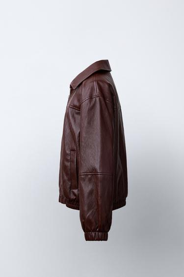 LEATHER-EFFECT BOMBER JACKET - Burgundy by Zara - Image 2