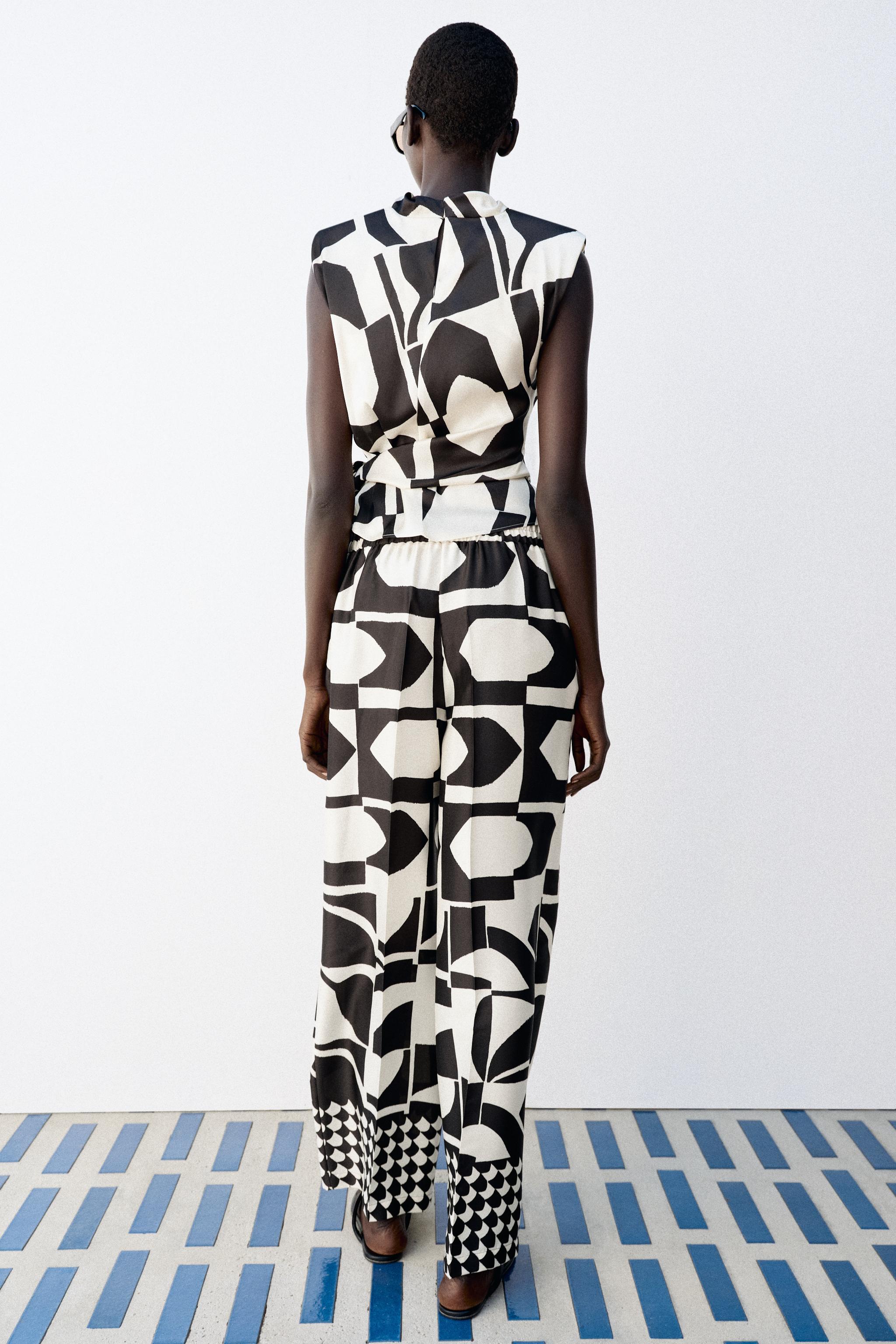 Женские рубашки Zara GEOMETRIC PRINT SHOULDER PAD TOP — фото 5