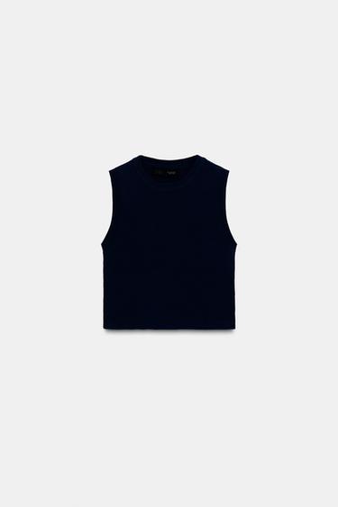 TOP CROP PUNTO - Marino de Zara