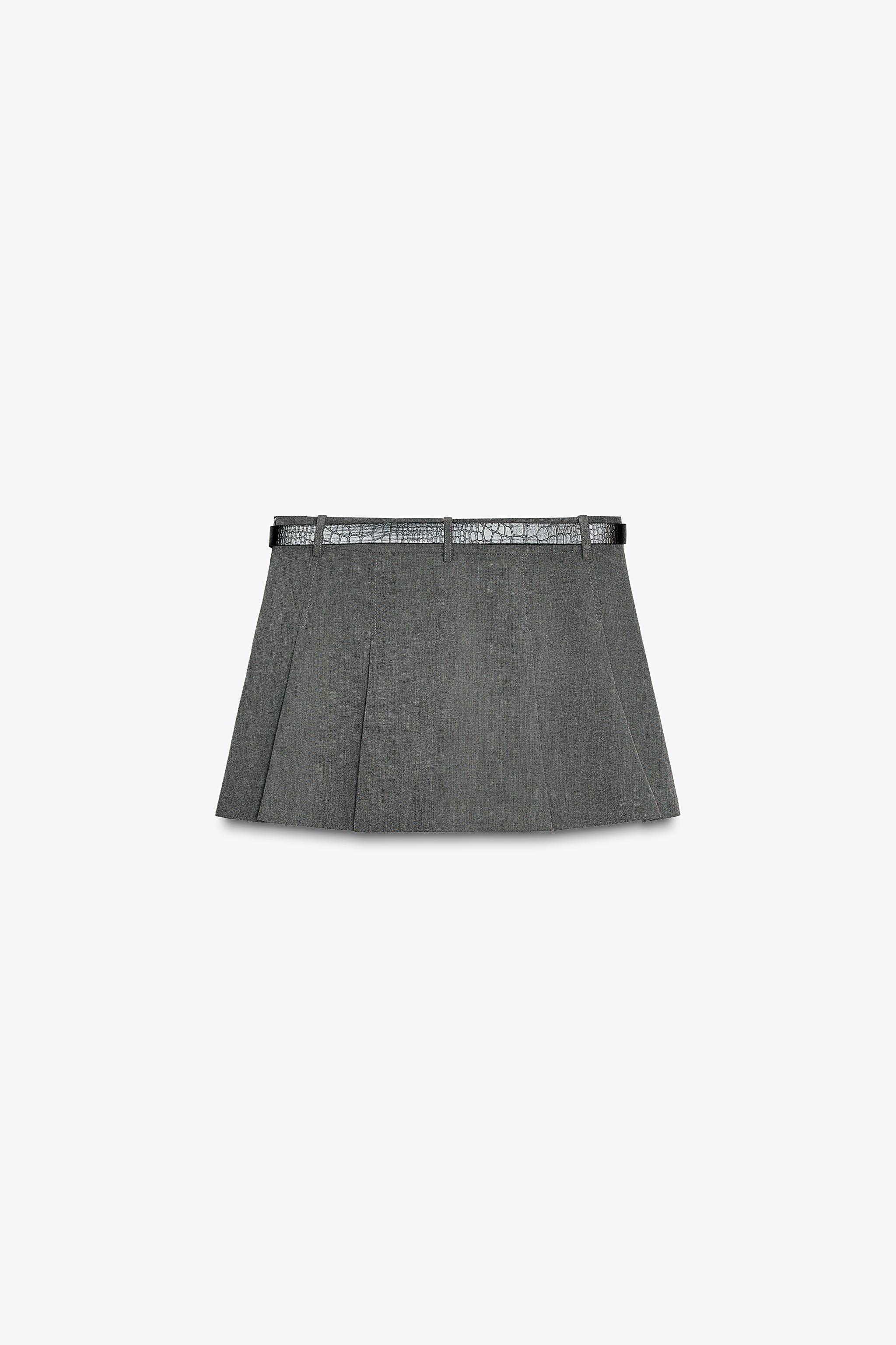 SKIRT TROUSERS WITH DARTED WAIST AND BELT - Grey | ZARA Thailand