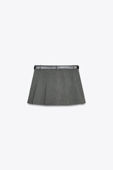 JUPE-PANTALON PLISSÉE AVEC CEINTURE - Gris de Zara - Image 7
