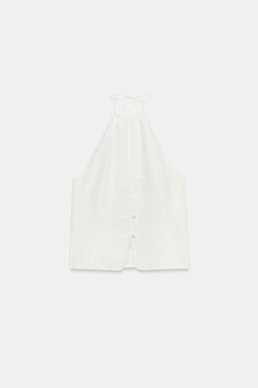 HALTER NECK BUTTON-UP TOP - Ecru by Zara - Image 5