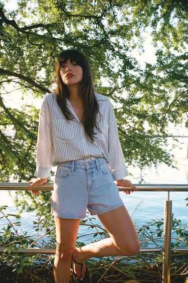 Zara Z1975 中腰 MOM FIT 短褲 - 淡藍色