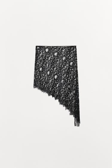 SAIA MIDI DE RENDA ASSIMÉTRICA - Preto da Zara - Imagem 0
