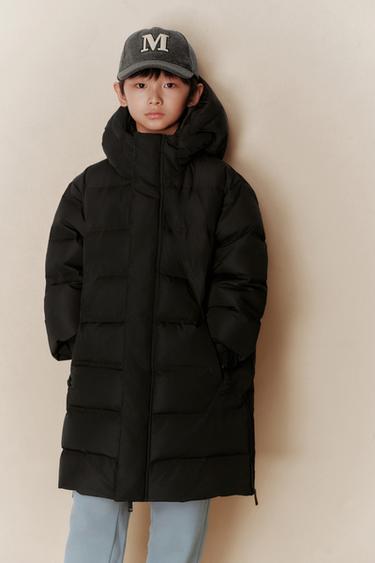 Zara 長款 50% 羽毛和 50% 羽絨防潑水羽絨外套 - 黑色