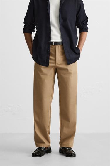 COTTON/LINEN PLEATED TROUSERS - camel by Zara