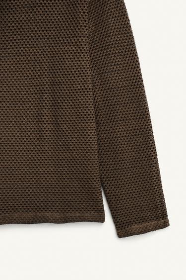 KNIT HENLEY CROCHET T-SHIRT - Brown by Zara - Image 7
