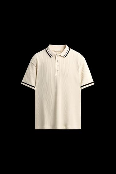 CONTRAST RIBBED POLO SHIRT - Ecru by Zara