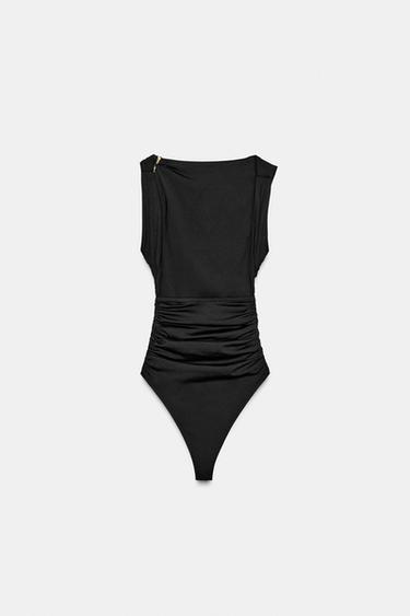 Zara POLYAMIDE TRIM BODYSUIT - Black