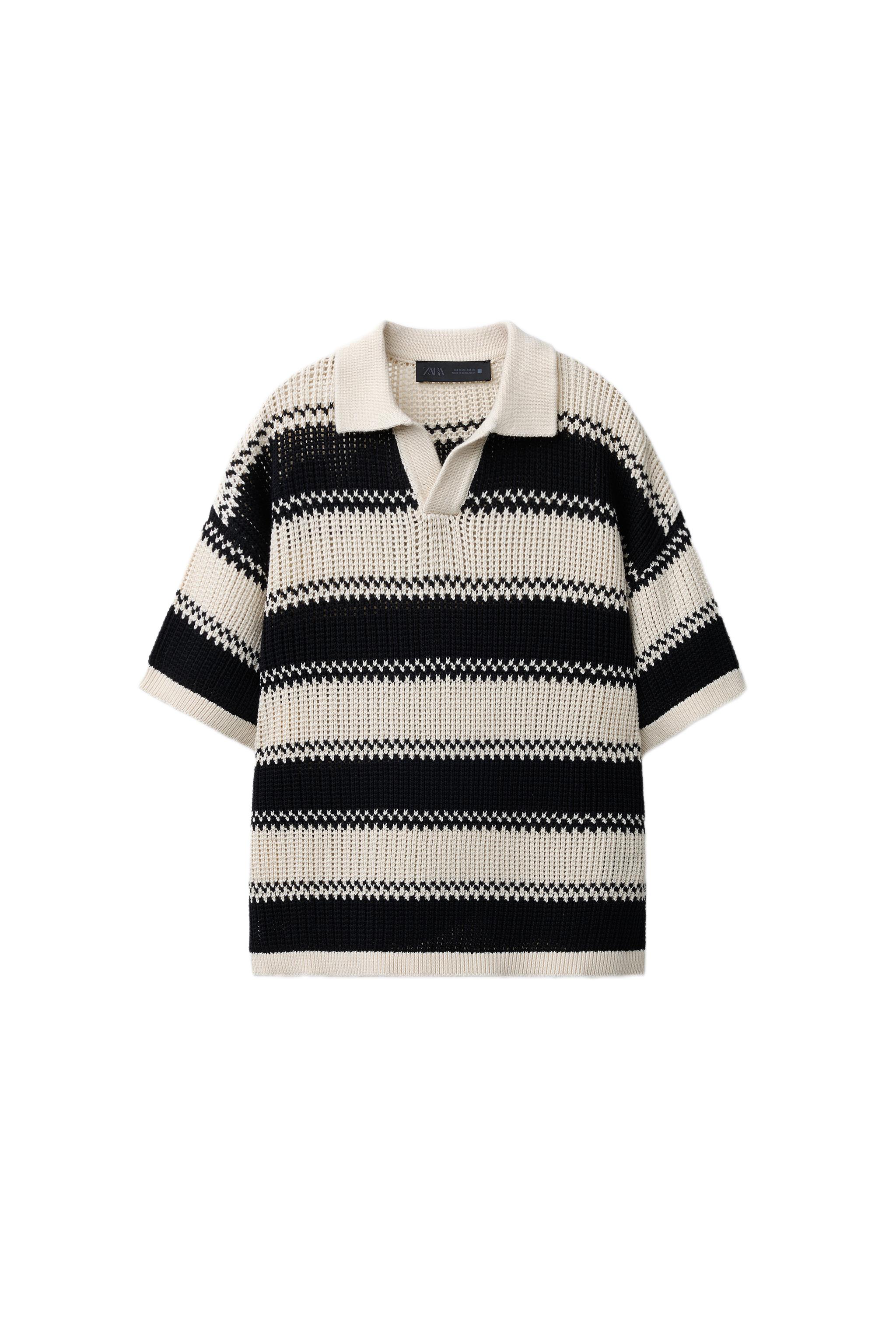 STRIPED CROCHET KNIT POLO SHIRT - Ecru | ZARA South Africa