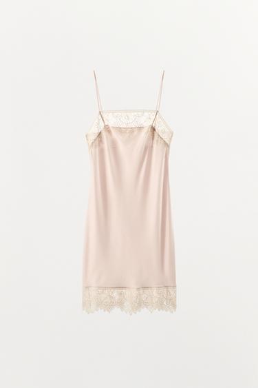 VESTIDO LENCERO SATINADO ENCAJE - Rosa pastel de Zara